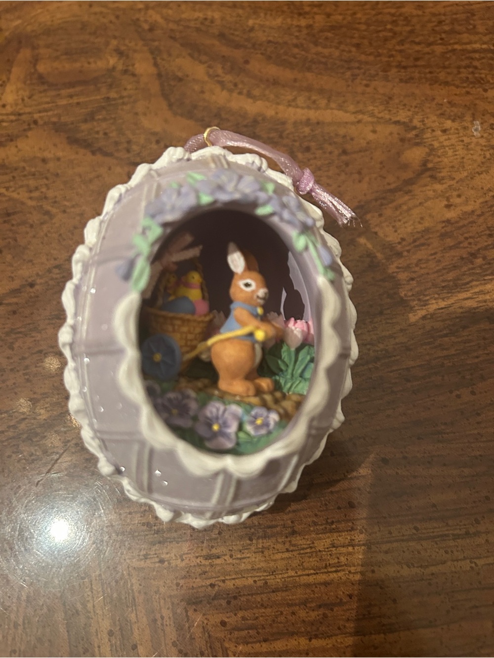 Vintage Hallmark purple Easter Egg-spress ornament bunny rabbit with cart
